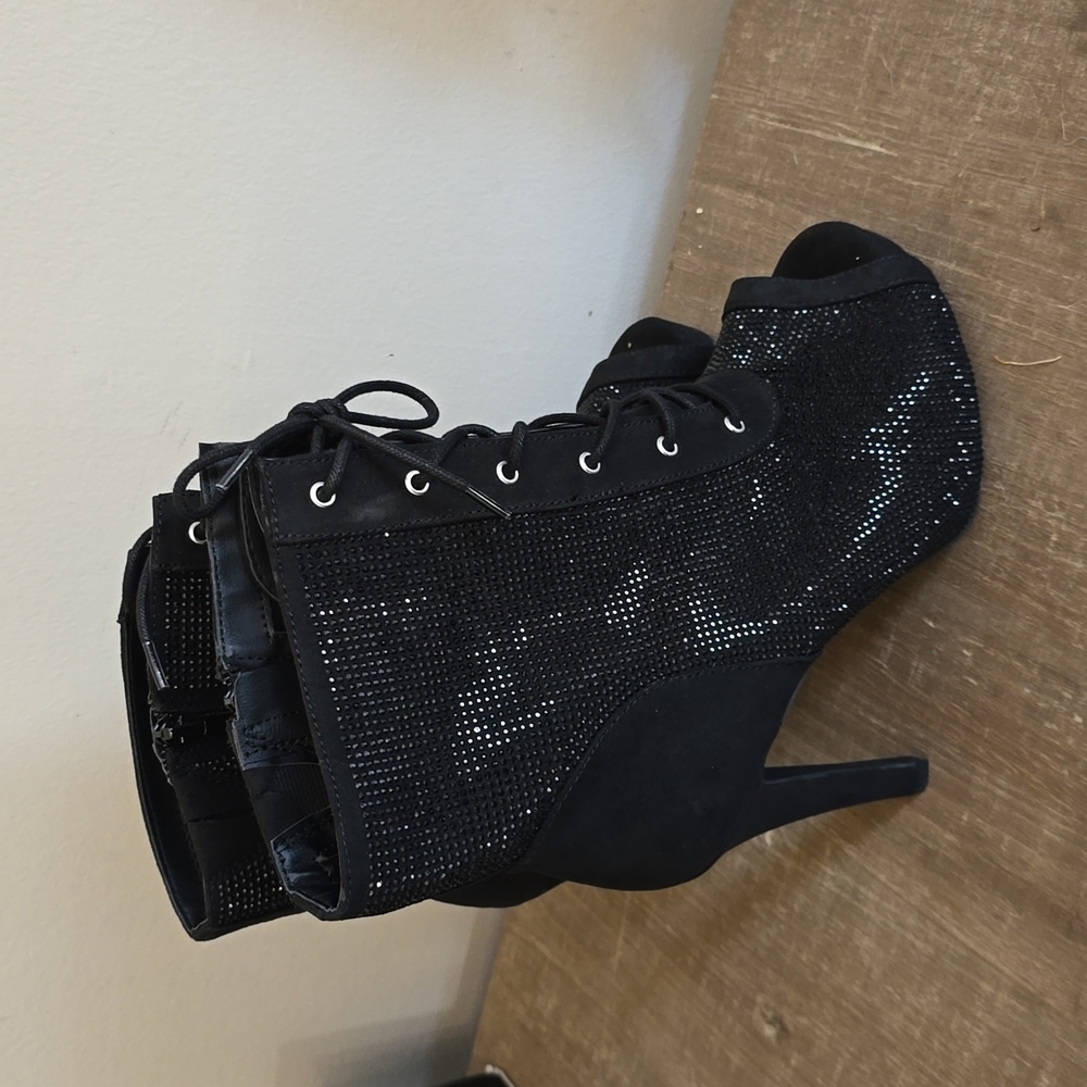 Torrid Pointed Heel Laceup Bootie - Black Rhinestone - Picture 4 of 6